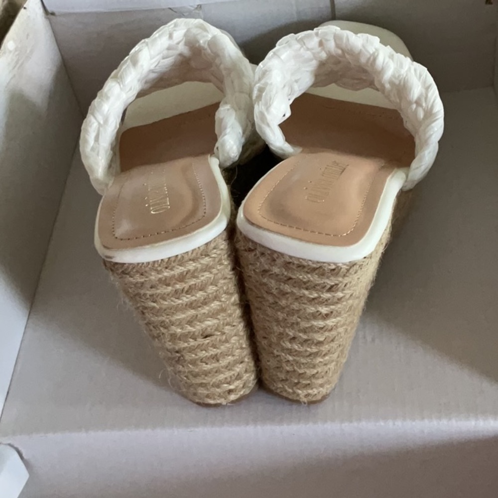 Olivia Miller White and Tan Wedge Shoes with Quilted Design - Picture 3 of 9